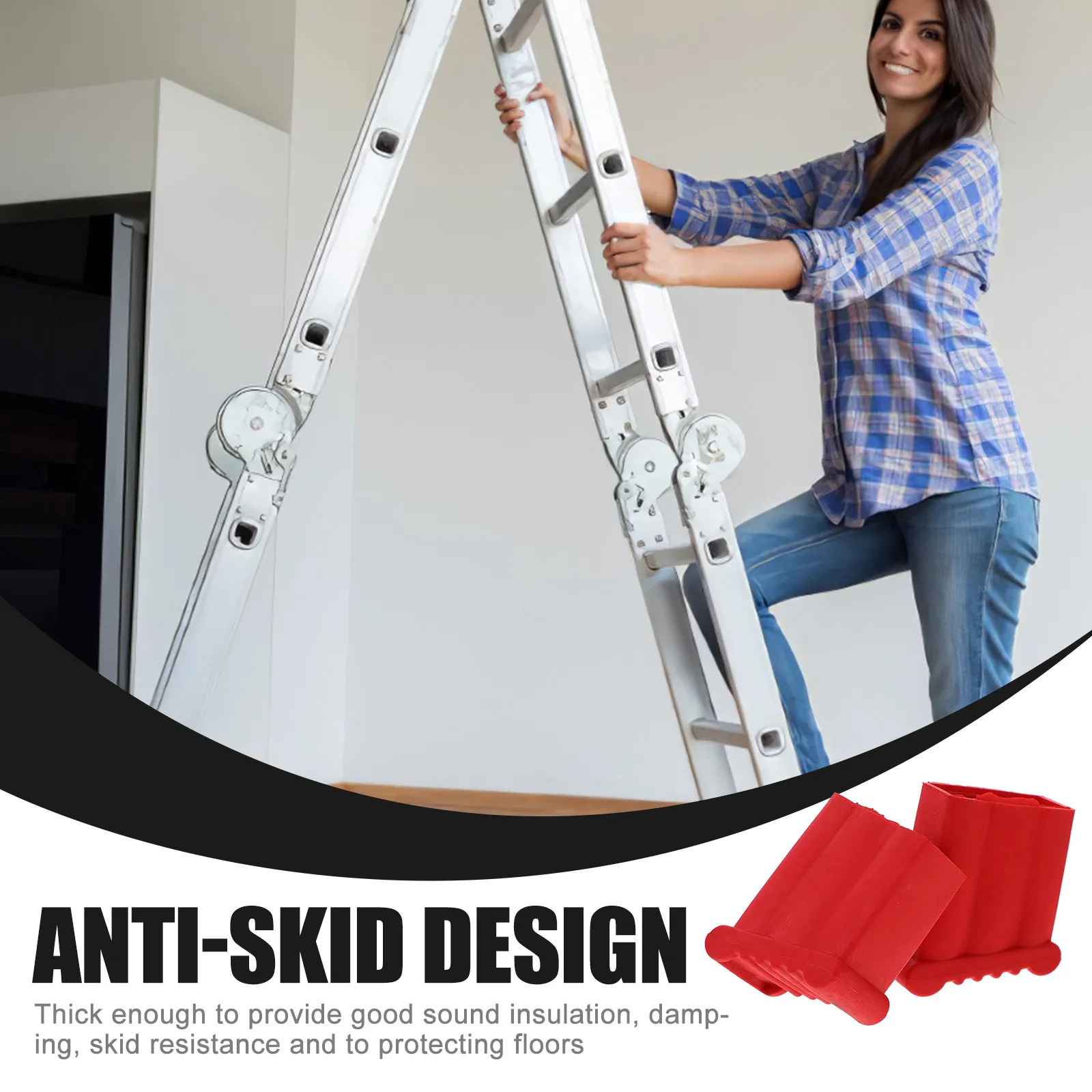 

Комплект из 2 защитных противоскользящих накладок для ножек лестницы, красные, резиновые, для защиты пола, аксессуар для стремянки