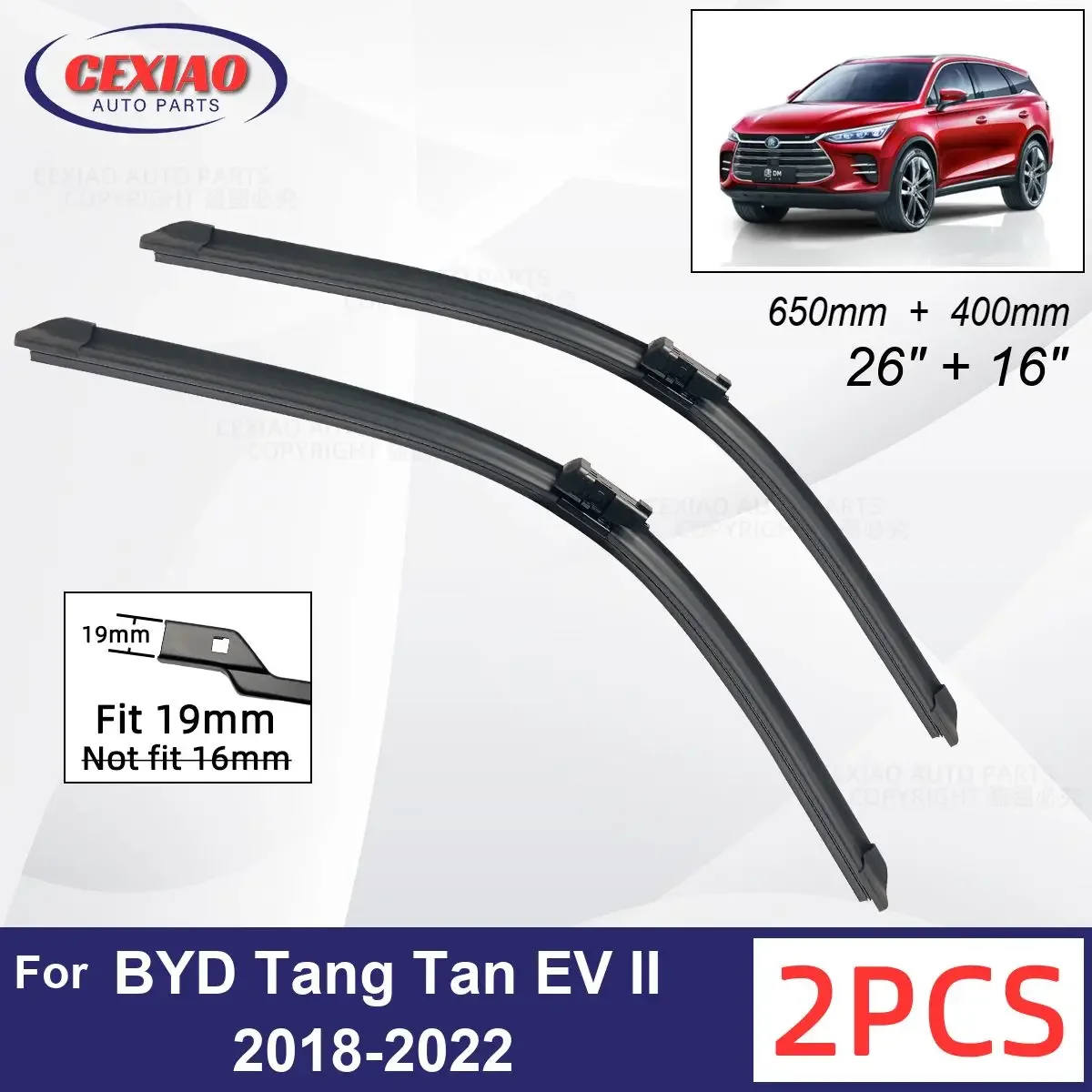 

Car Wiper For BYD Tang Tan EV II 2018-2022 Front Wiper Blades Soft Rubber Windscreen Wipers Auto Windshield 26"+16" 650mm 400mm