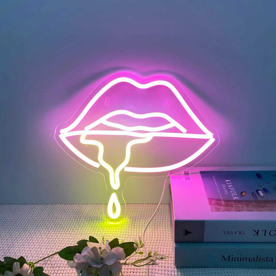 Dripping Lips Neon Sign Lips USB Sign Neon Wall Decor Beauty Salon Home Decor Gift For Her