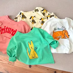 Camisas de manga larga para niños y niñas, camisetas de dibujos animados, trajes para bebés, prendas de vestir exteriores para niños pequeños, Primavera, 2023