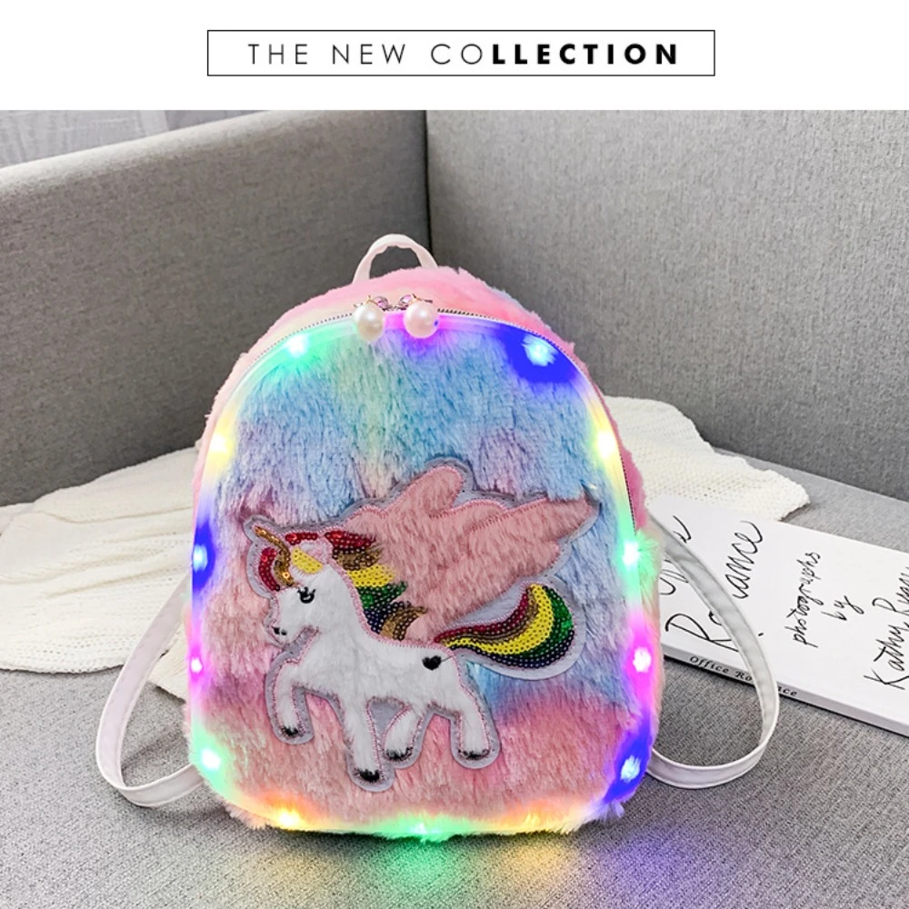 Personalised Womens Girls Cute Rabbit Pegasus Backpack Plush Shining Toddler Backpack for Girls Small Casual Shoulder Daypack