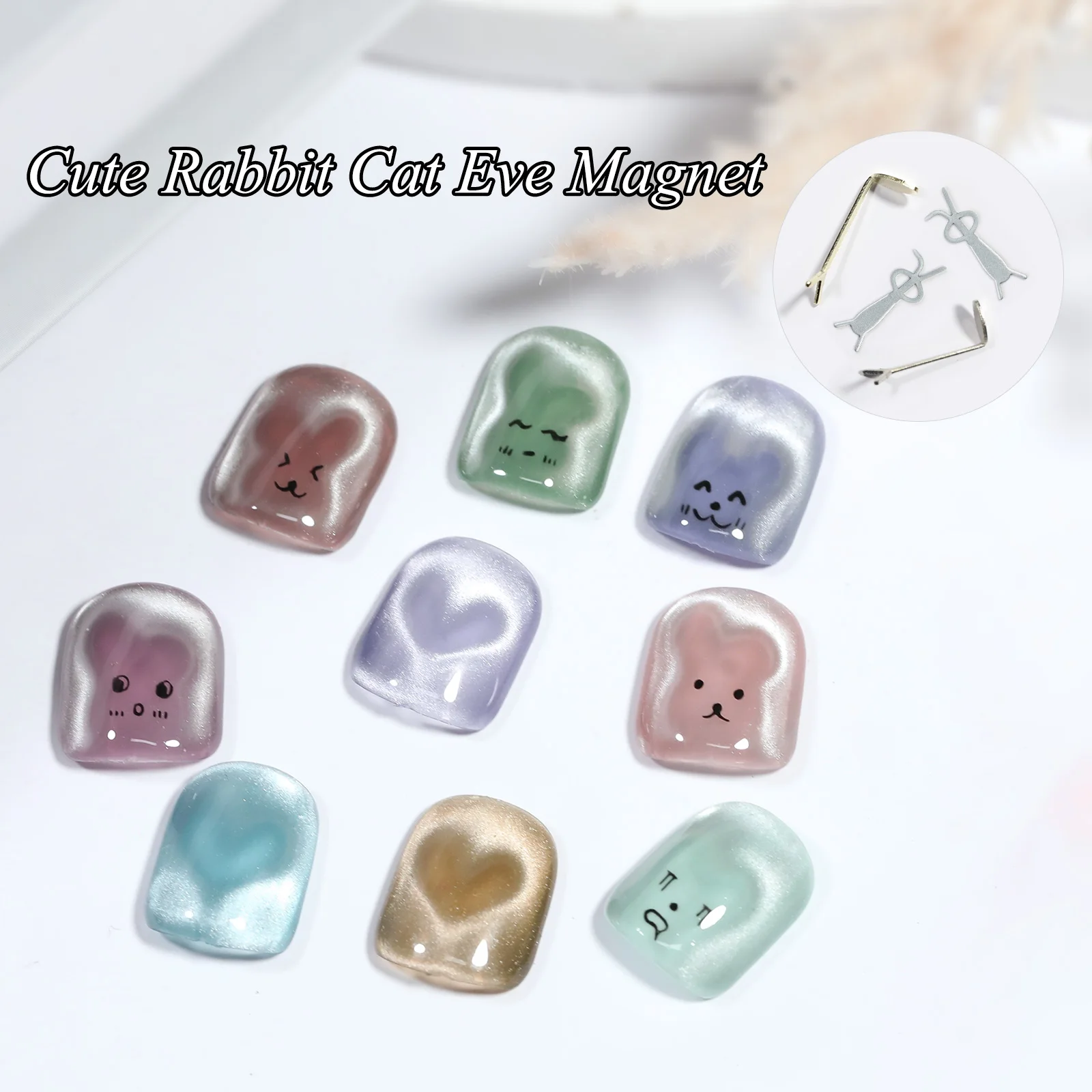 1/2/4 Stuks Konijn Beer Hartvormige Cat Eye Magneet Set Nail Art Gereedschap Kleine ijzeren Stuk Voor Magnetische Gel Polish Effect Nail Diy Des
