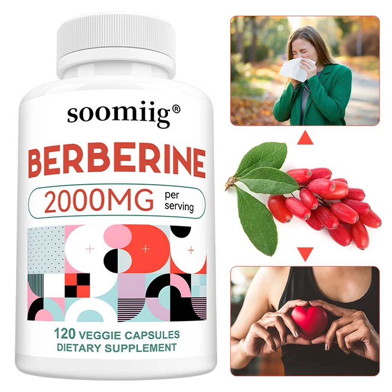 Berberine 2000mg Capsules Support Heart Health, Maintain Healthy Cholesterol Levels, Promote Immune System, Non-GMO