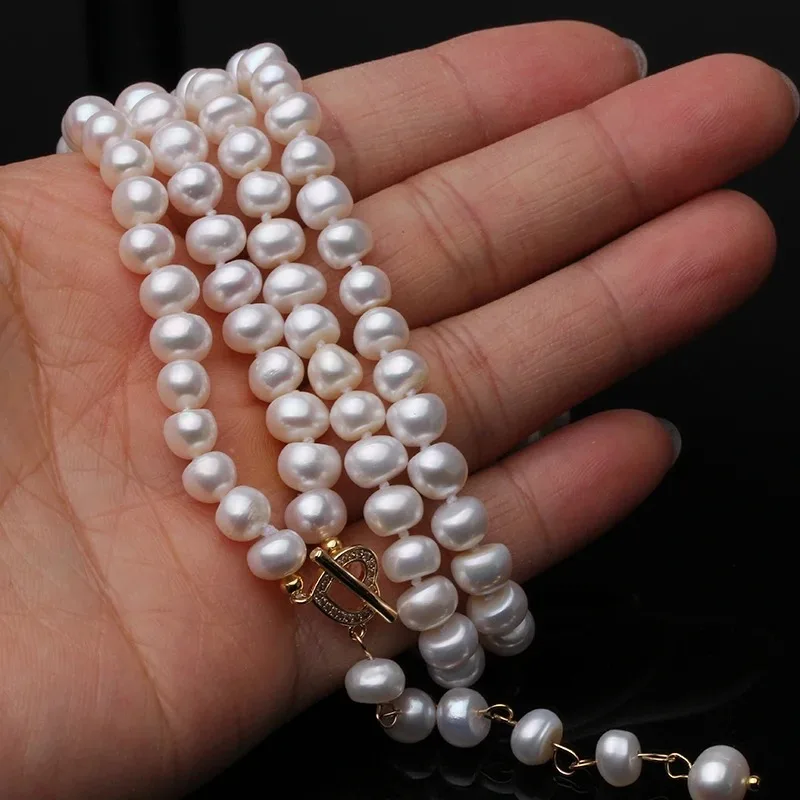 Freshwater Natural Long Pearl Necklace For Women,Wedding Pearl Pendant Necklace Wife Mother Anniversary Gift White