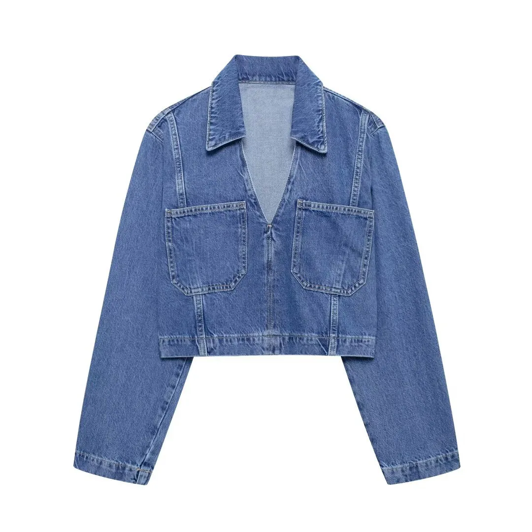 2024 autumn new women\'s clothing fashionable temperament versatile casual large pocket short denim shirt jacket