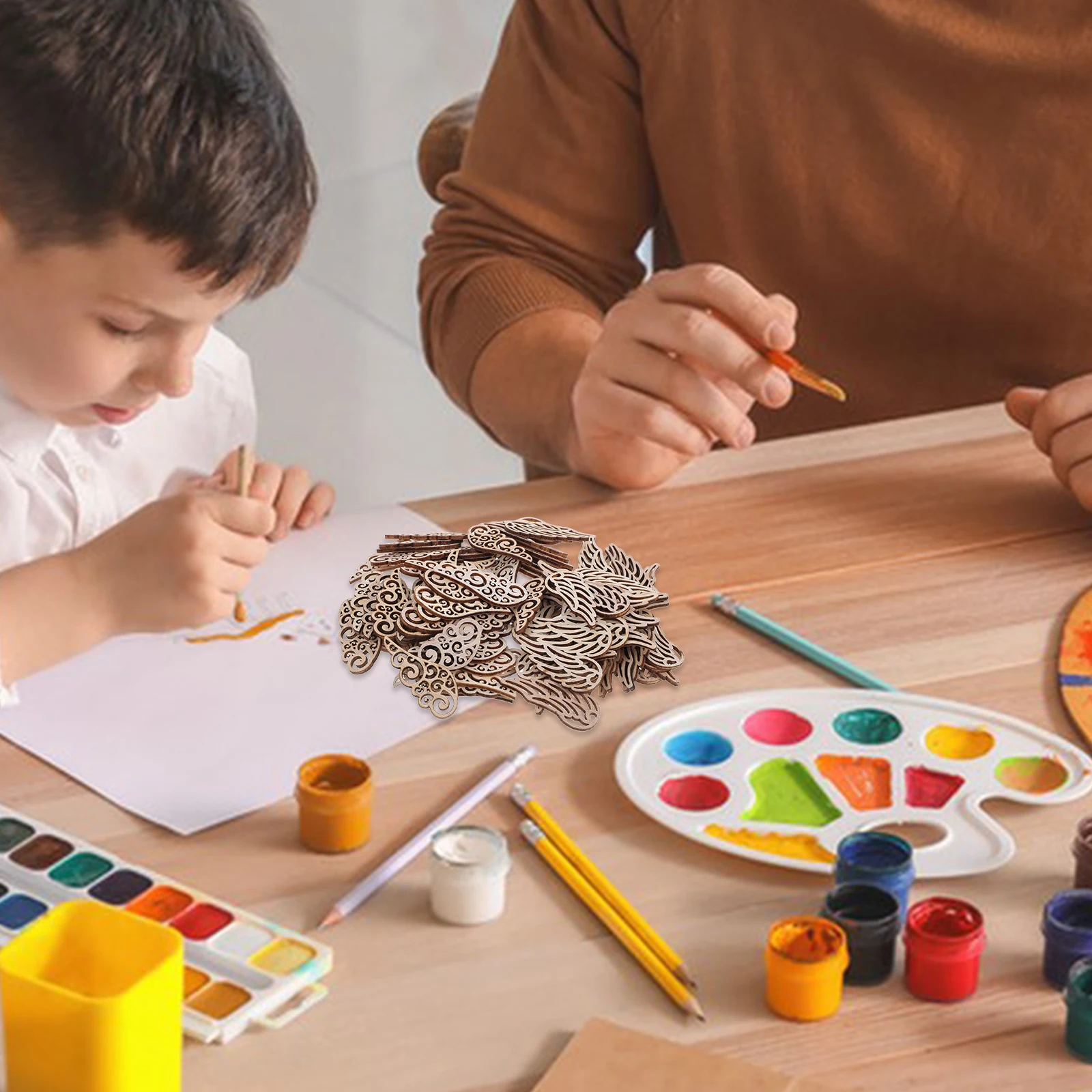 

100Pcs Wings Decoration Inlay Wooden Ornaments for Crafts DIY Angel Wing Cutouts Home Party Decor Christmas Tree Hanging