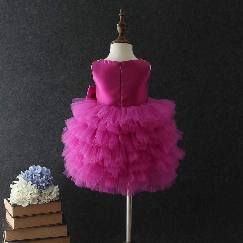 luxury Girls Princess Children Beading Bow Cake Tutu Dress Wedding Gown Sleeveless Kids Dresses baby infant Birthday Party Dress