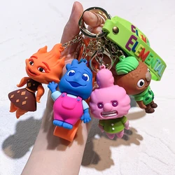 Crazy Elemental City Cute Cartoon Movie Figure Keychain School Bag Charm Wind Fire Water Earth Elements Anime Keyring Gift