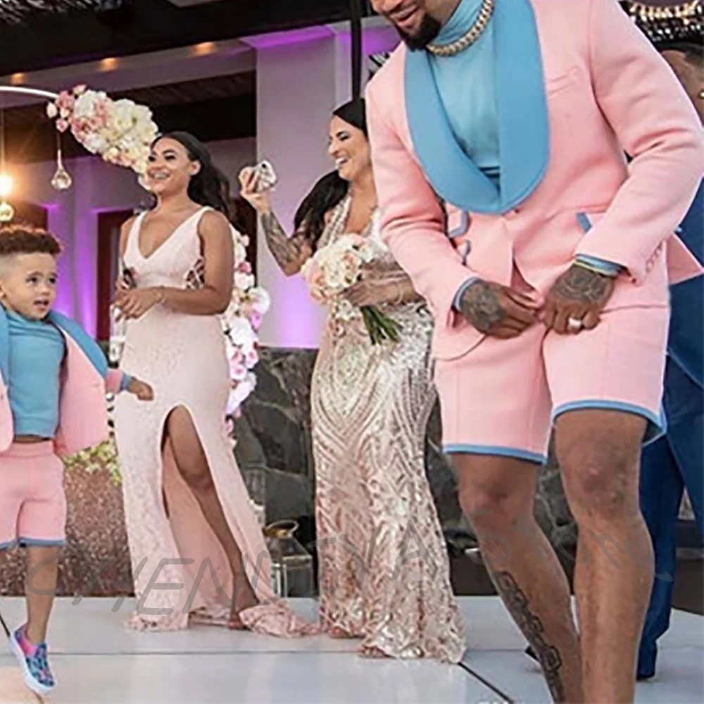 

Шикарный розовый мужской костюм Элегантный тонкий пиджак с шалью и лацканами на одной пуговице Короткие брюки High Street Повседневная одежда для вечеринки и выпускного вечера Мужская одежда