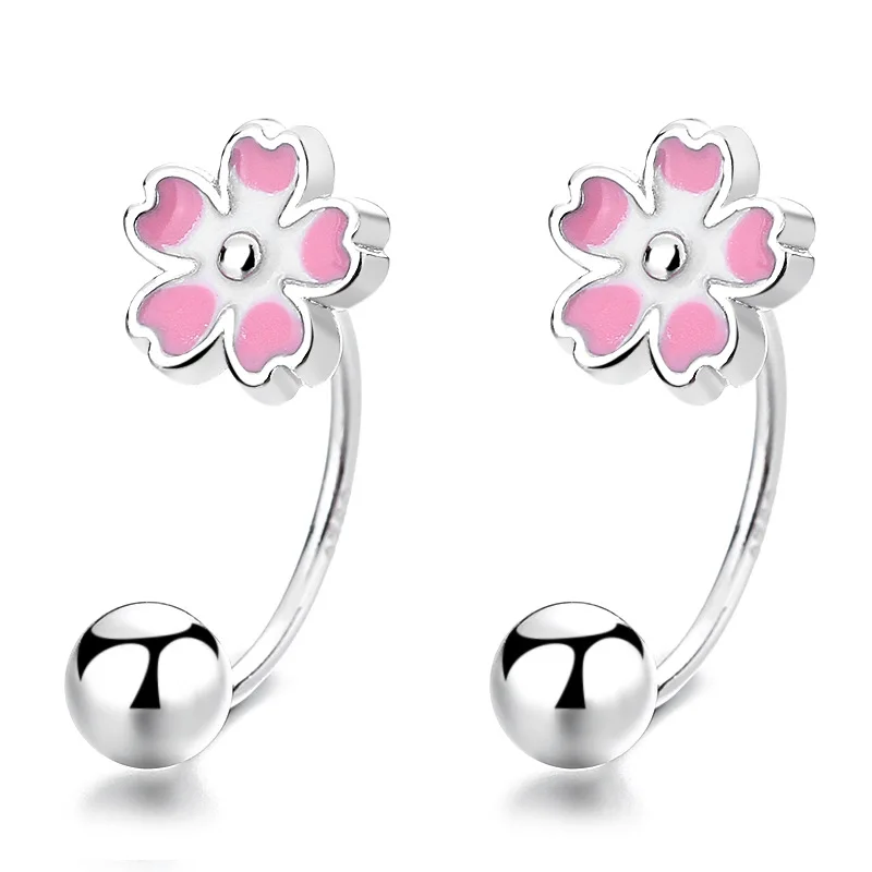 925 Sterling Silver Cherry Blossom C Tipo Brincos para Mulheres Doce Flor Coreano Moda Brinco Piercing Jóias Por Atacado