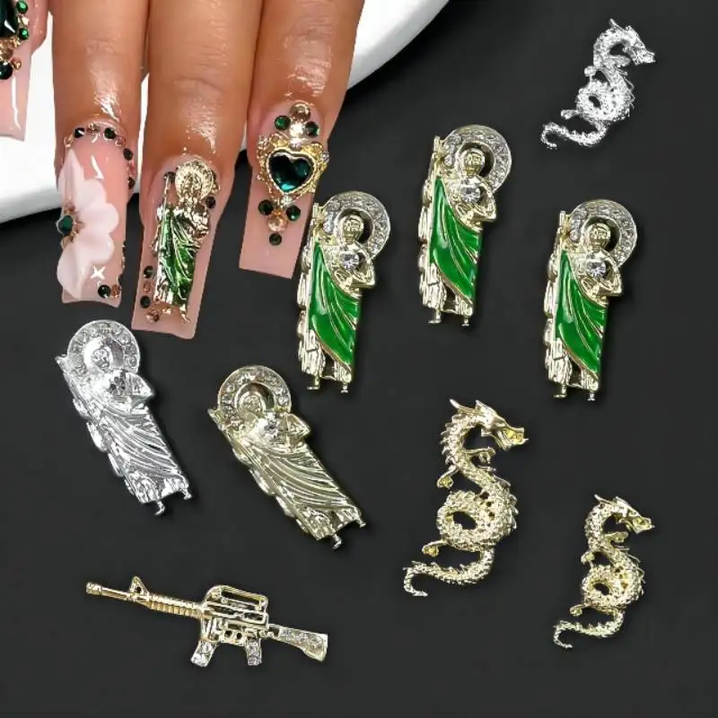 

10 Pcs Virgin Mary Nail Charms 3D Diamond Metal Nails Art Alloy Jewelry accessories Gold Plated Salon Tips Manicure Decoration