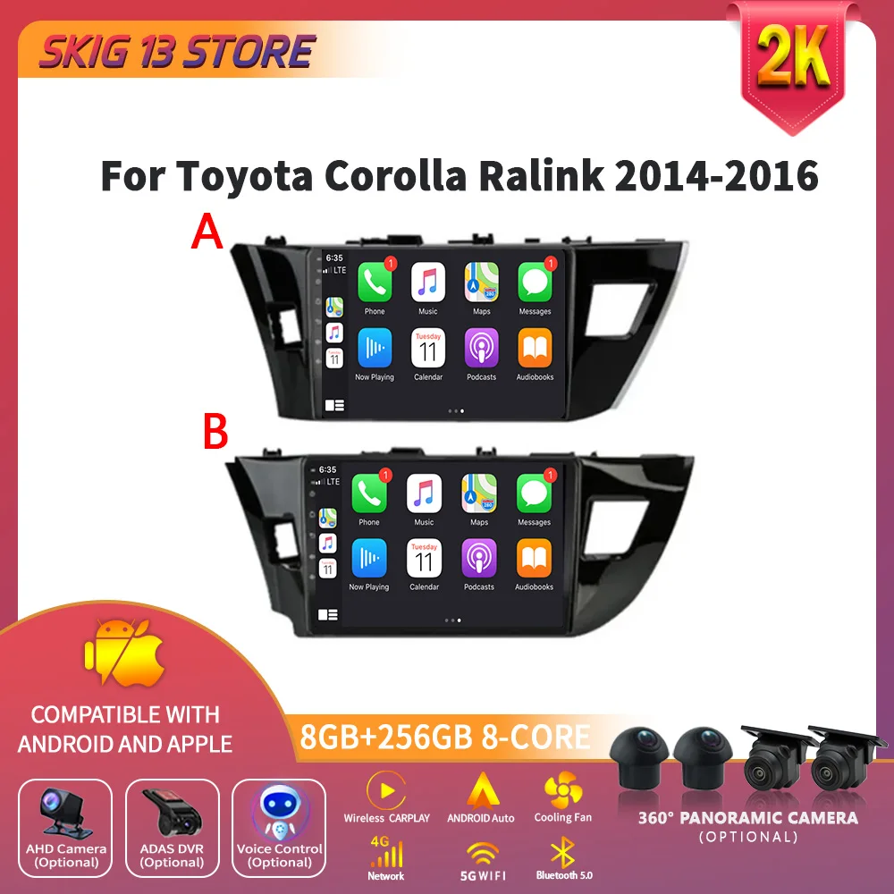 

Car Radio Multimedia Navigation Android 14 Wireless Carplay Stereo Screen 2DIN For Toyota Corolla Ralink 2014-2016 GPS WiFi