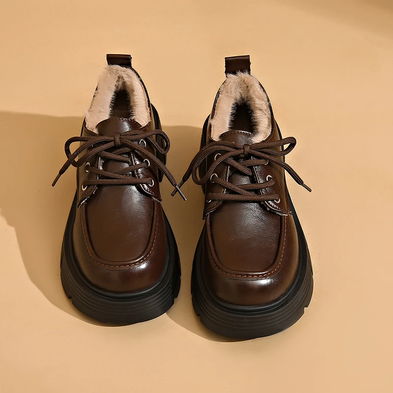 

Ladies' Solid Color Thick Heel Height Increasing Outdoor Shoes, Fashionable Waterproof Lace Up Casual Round Toe Shoes New Trendy