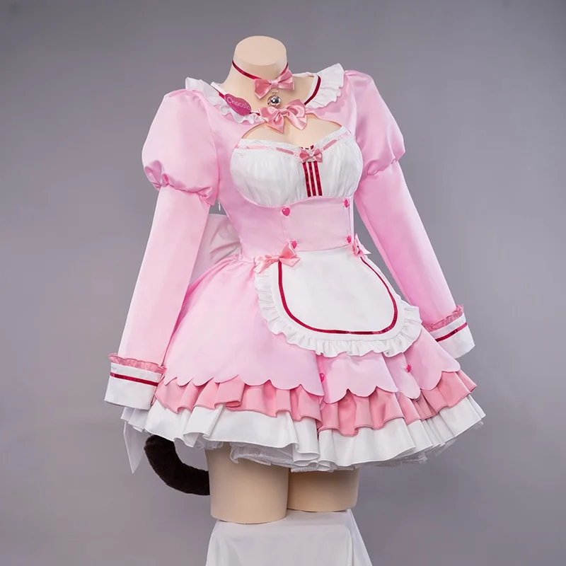 Chocola Vanilla Cosplay Costume For Halloween Christmas Festival Game NEKOPARA Chocola Vanilla Role Play Sexy Pink Maid Dress