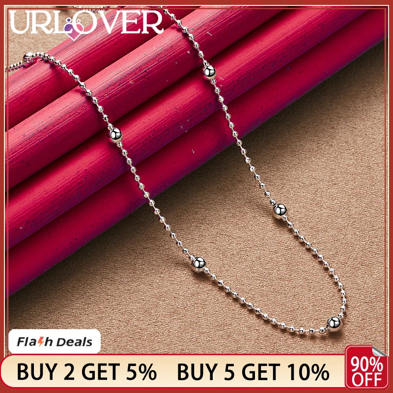 

URLOVER 925 Sterling Silver 16/18/20/22/24 Inch Smooth Beads Bamboo Necklace For Women Chain Engagement Wedding Fashion Jewelry