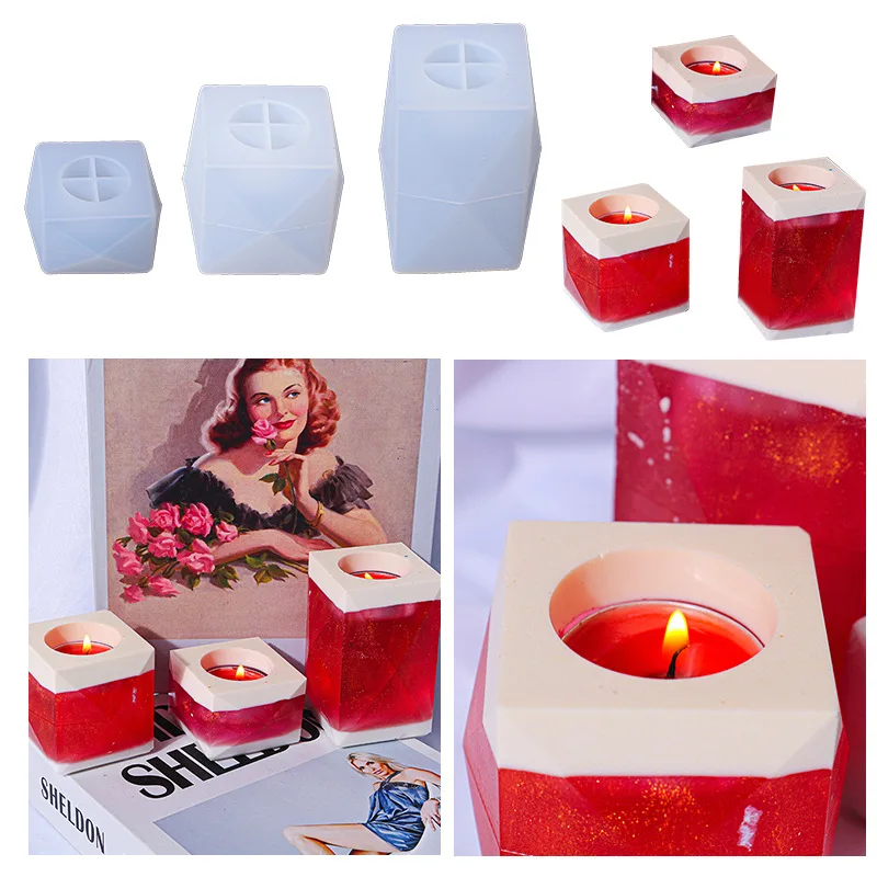 Square Candle Stove Concrete Drop Glue Mould Gypsum Candle Cup Container Cement Ceramic Clay Mould DIY Craft Silicone Mould