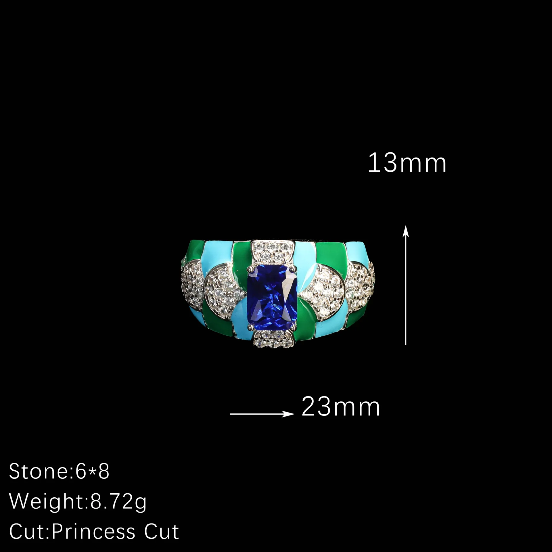 New S925 Silver Ring High Carbon Diamond Royal Blue Octagonal Cut Fish Scale Simple Fashion Girl Ring Wedding Jewelry