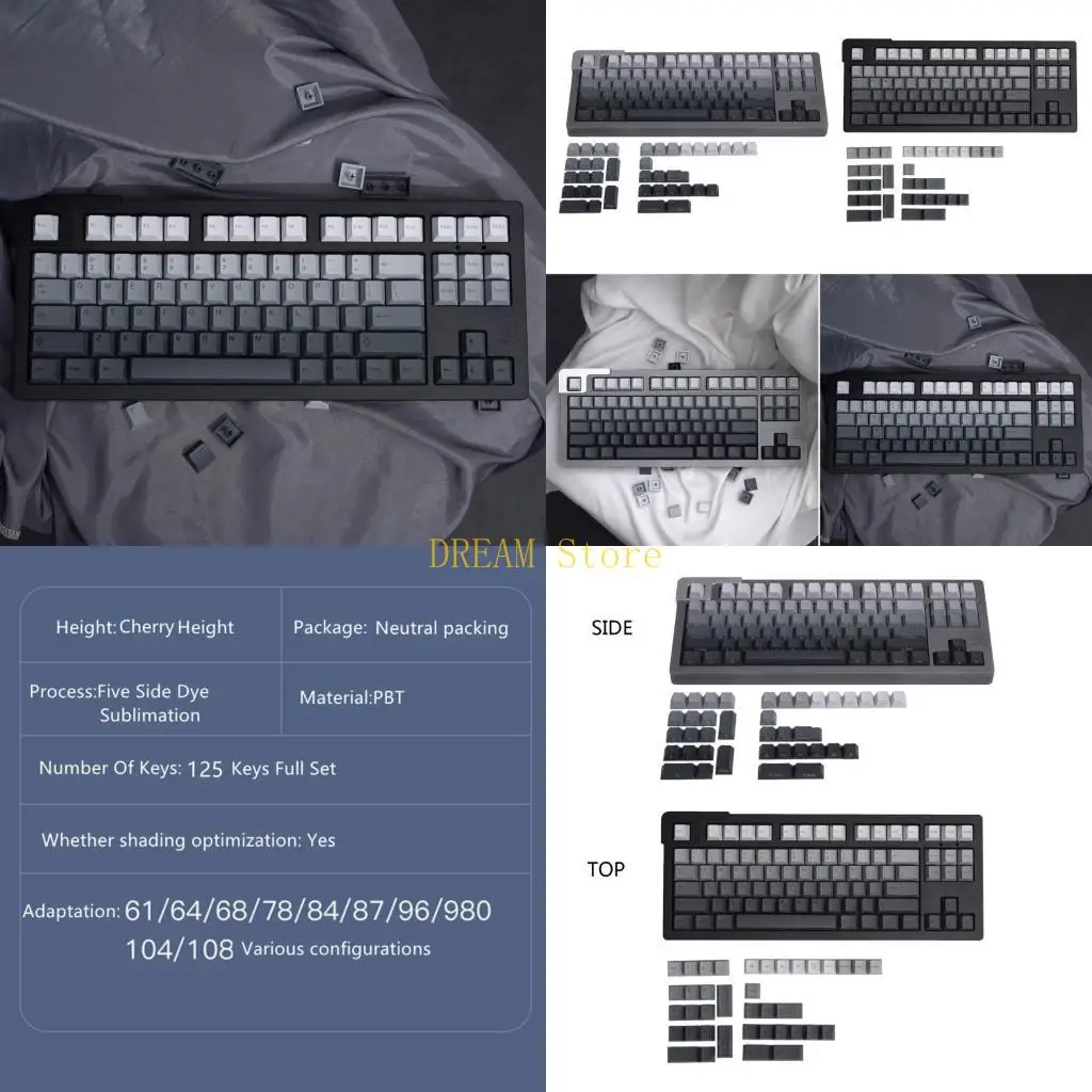 

125 Keyboard Keycap CherryHeight Thermal Sublimation Gray Gradient Keycaps best sale