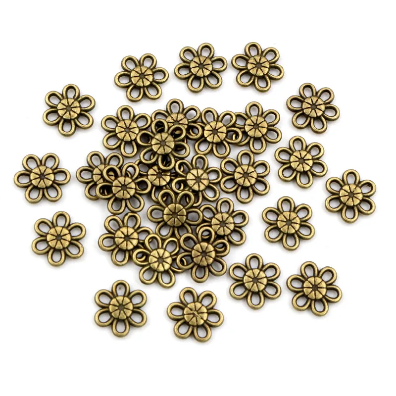 11mm 50pcs Antique Bronze Plated Flower Style Connector Handmade Charms Pendant:DIY for bracelet necklace