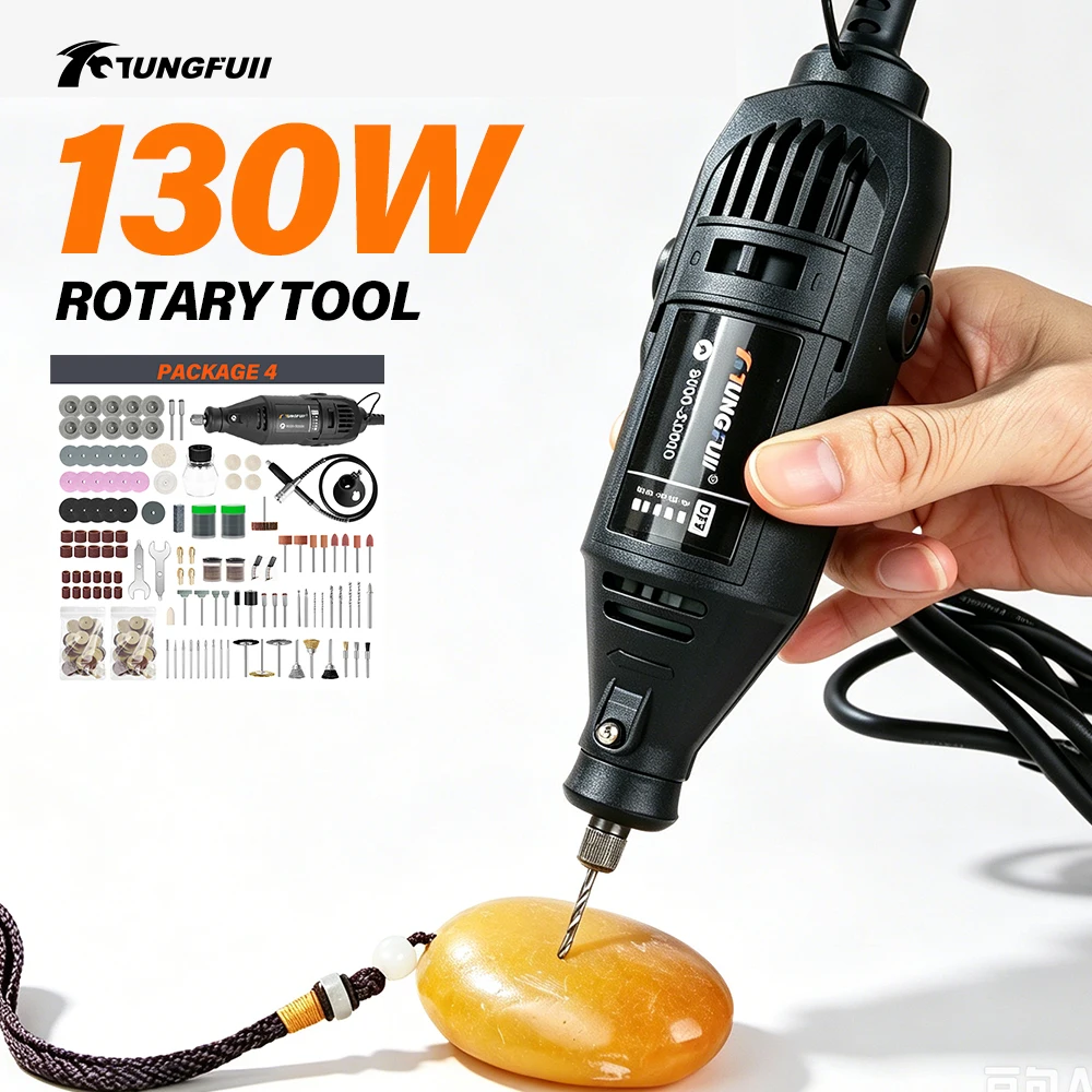 tungfull-130w-多機能回転工具-5段階速度調整-8000-30000rpm-電動回転グラインダーキット。家庭でのdiyに最適なアクセサリー付き。