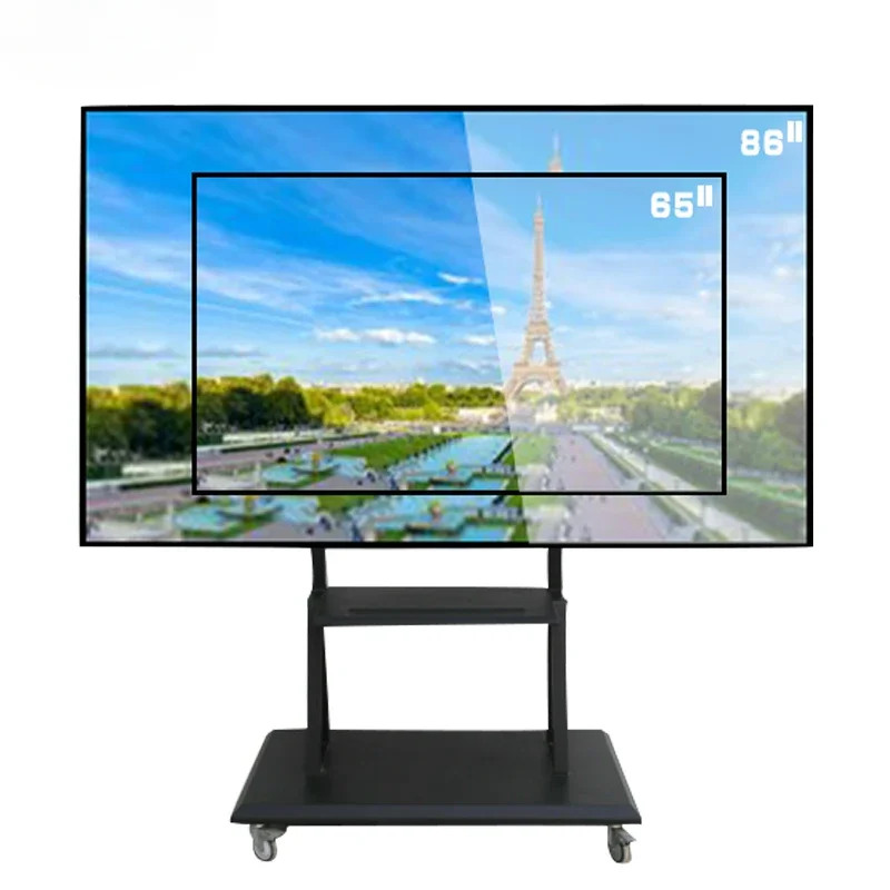 Suporte para tv de 65-85 polegadas, metal ajustável, lcd, móvel, carrinho elétrico com rodas