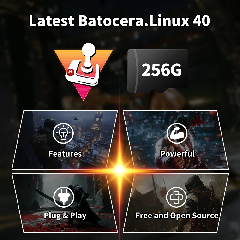 Batocera-Linux TFカード,raspberry pi4モデルb,90000以上のレトロゲーム,60以上のエミュレーター,ps1,psp,n64,sega,snes,nes,mame