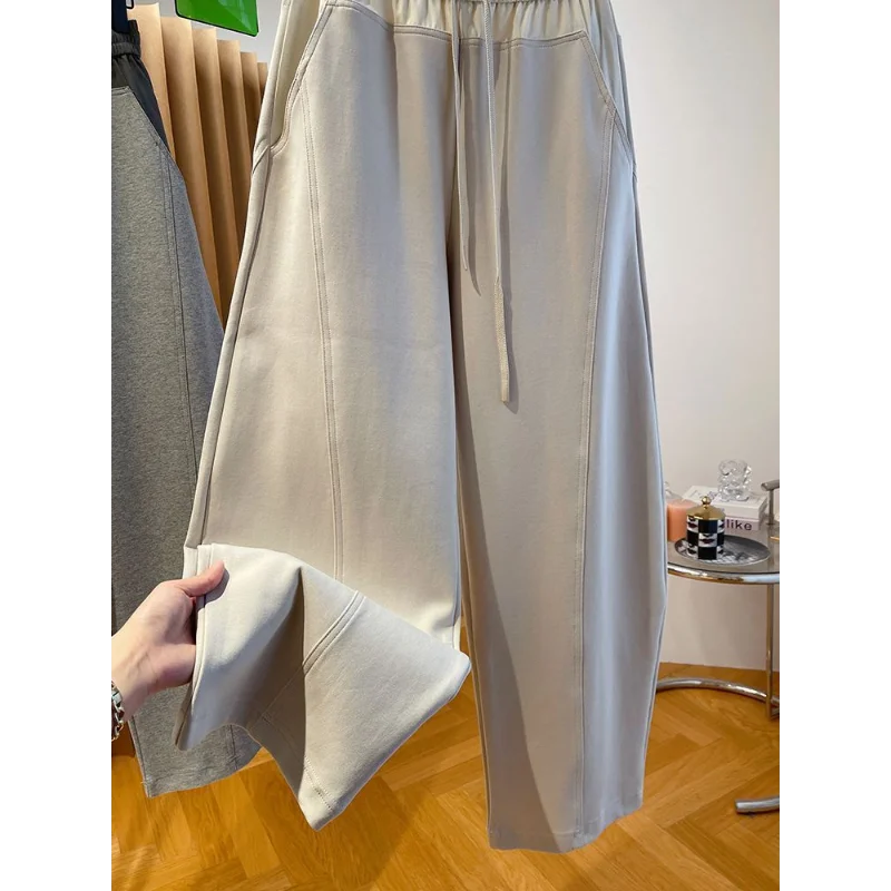 جديد السراويل واسعة الساق عارضة مع المرقعة سليم صالح فضفاض الموز السراويل عالية الخصر Sweatpants للنساء