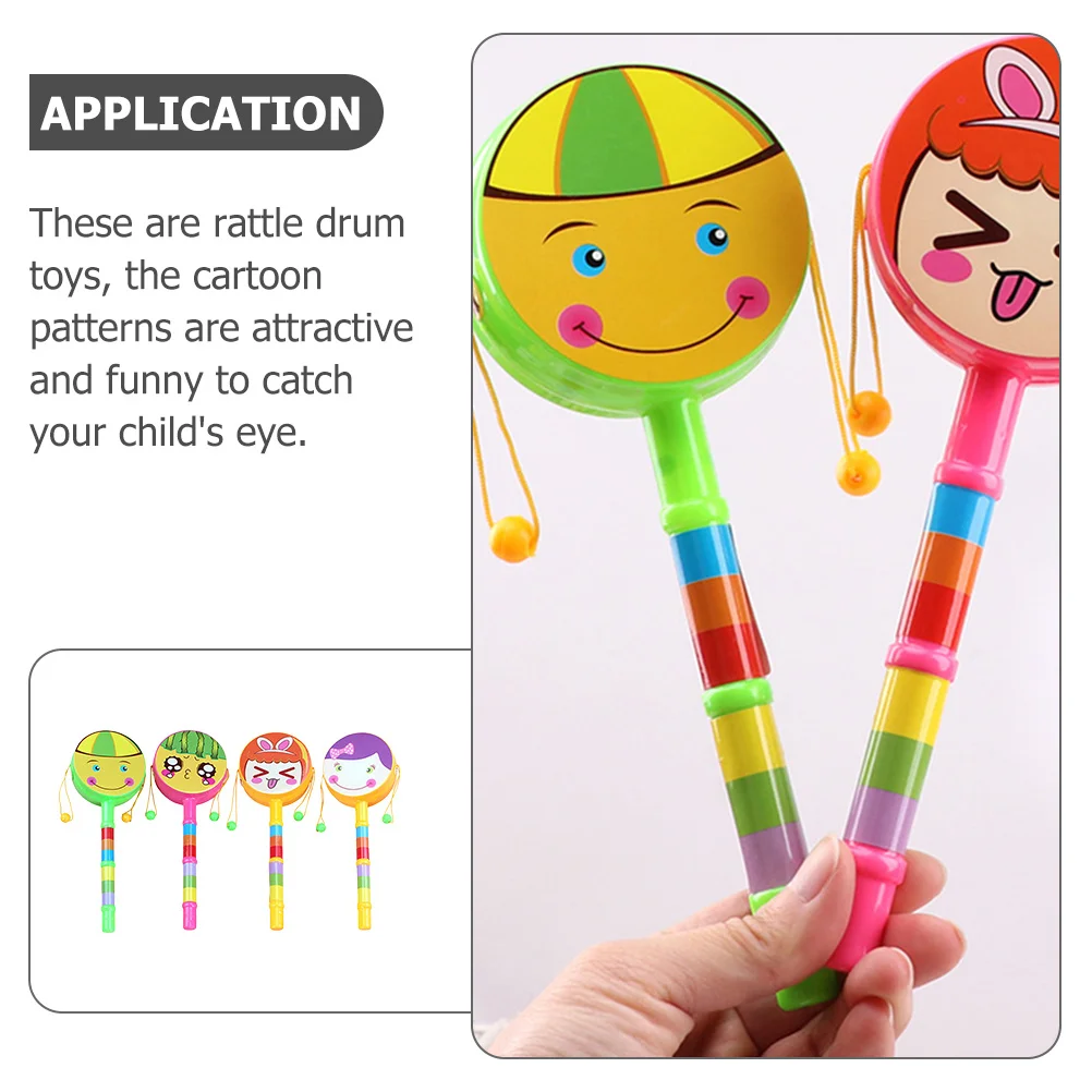 

4Pcs Kids Rattle Drums Cartoon Hand Rattles Smooth Polished Edges Safe Durable Material Christmas New Year Birthday Gifts