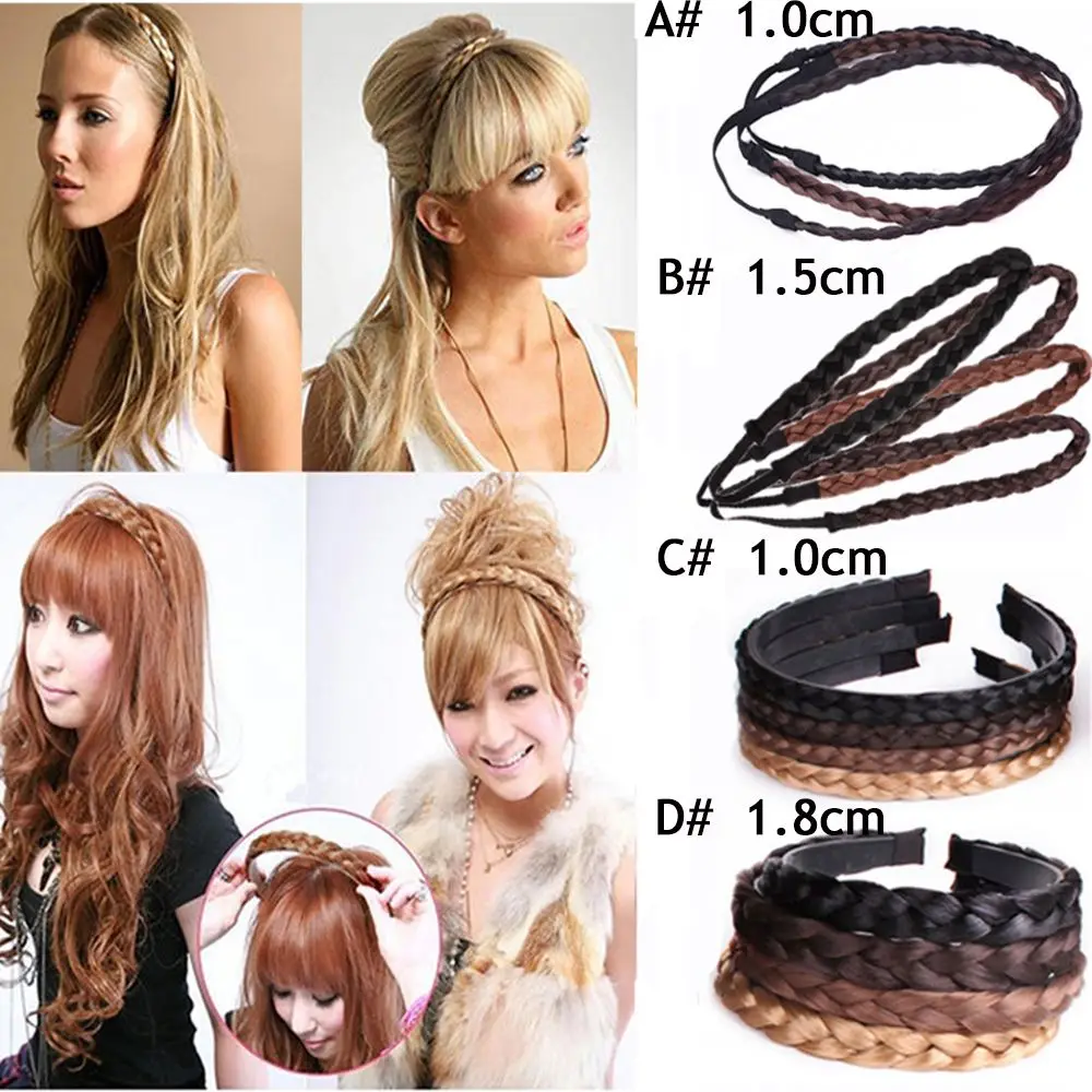 Vintage Fashion Hair Accessories Women Elastic Headwear Braided Headband Synthetic Wig Hair Bands Twisted Wig Headband