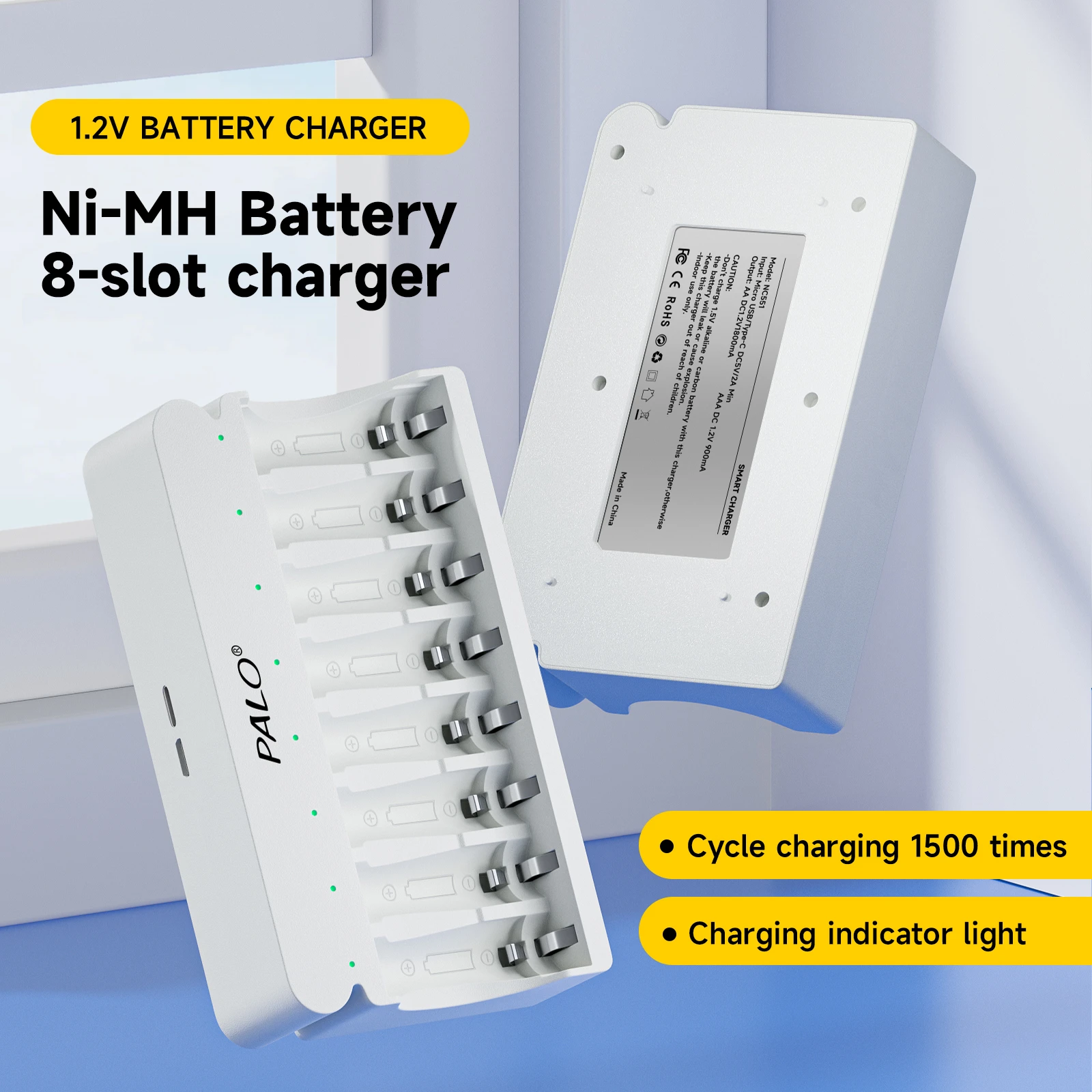 PALO 8-Slots USB Smart Charger Intelligent Battery Charger Multiple Protection for 1.2V AA AAA Ni-MH NiCd Rechargeable battery