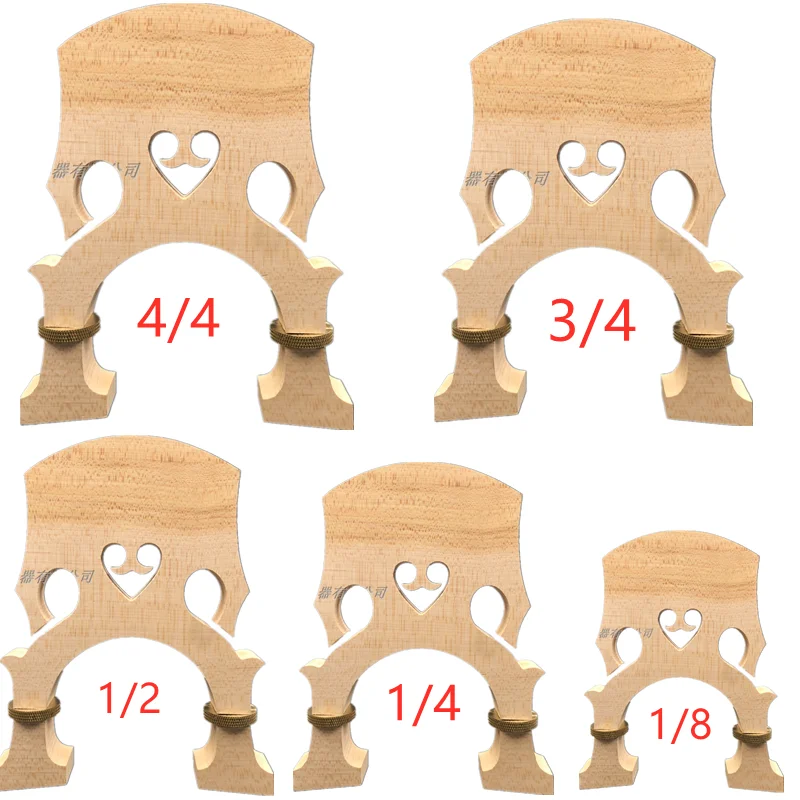 Maple wood 1/8-3/4 Upright Bass Baroque style Adjustable Height Double Bass Bridge Brass adjusters