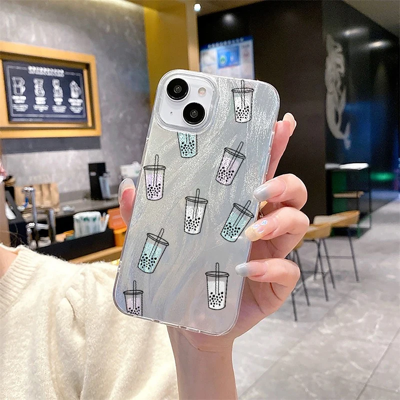 Coque de téléphone de luxe à paillettes Bubble Tea pour iPhone 17 Air 16 15 14 11 Pro Max 14 15 Plus X Xs 8 7 – Étuis de protection