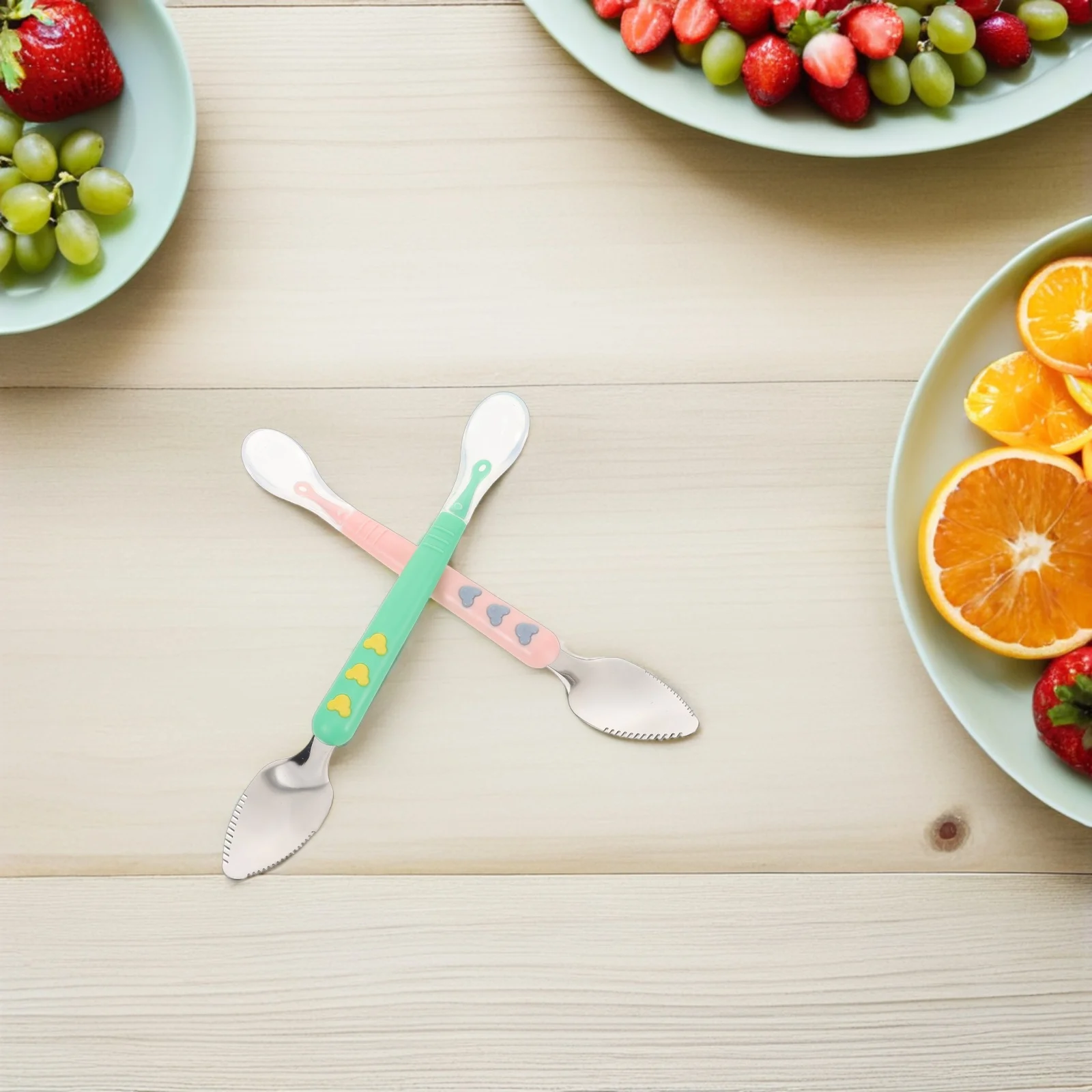 

2Pcs Baby Silicone Spoon Double-Headed Fruit Feeder Safe Heat-Resistant Soft Ergonomic Handle Travel Essential