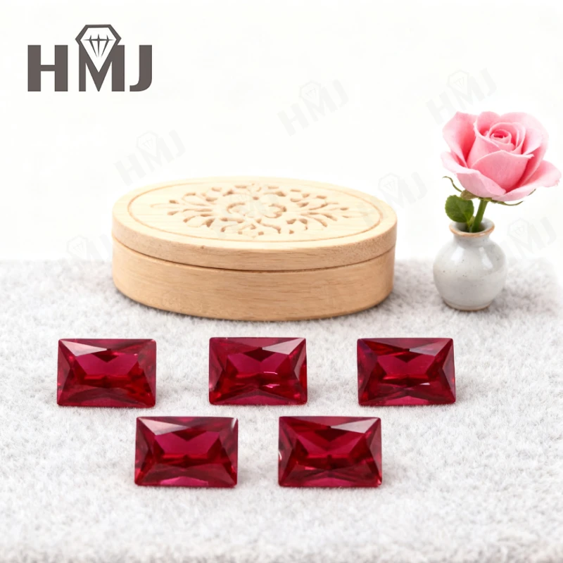 

Lab Grown Ruby Pigeon Blood Red Rectangular Right-angle Filigree Cut AGL Certificate Advanced Jewelry Making Materials Bead