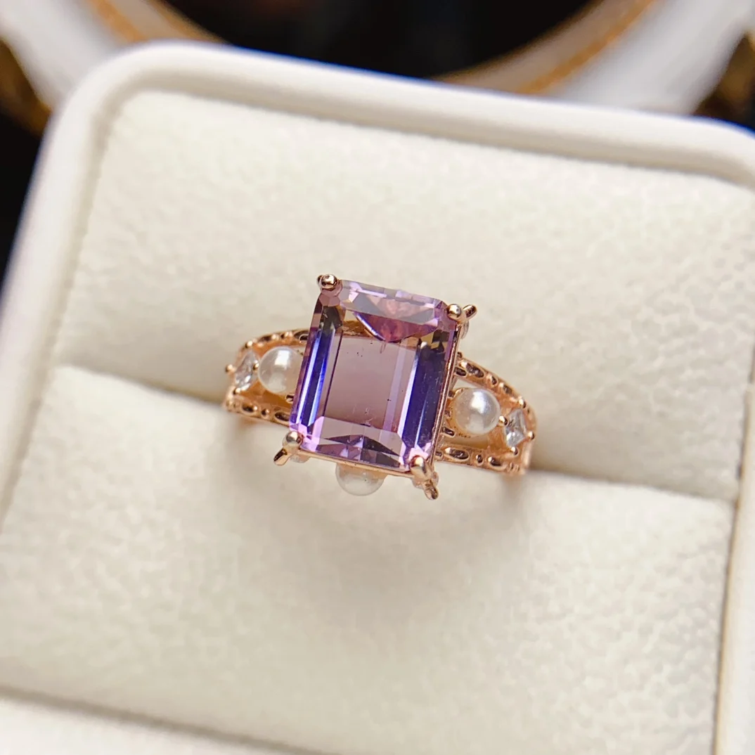 FS 8*10mmNatural Ametrine Fashion Ring for Women S925 Sterling Silver Charm Fine Party Weddings Jewelry With Certificate MeiBaPJ