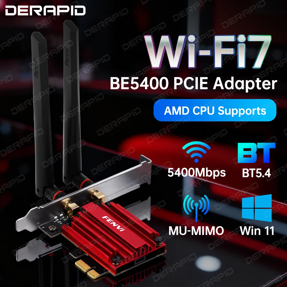 WiFi 7 MT7925 PCIE Network Card Bluetooth 5.4 Wireless Adapter 5400Mbps Tri Band 2.4G 5G 6GHz Wi-Fi7 Antenna Card For Win 10/11