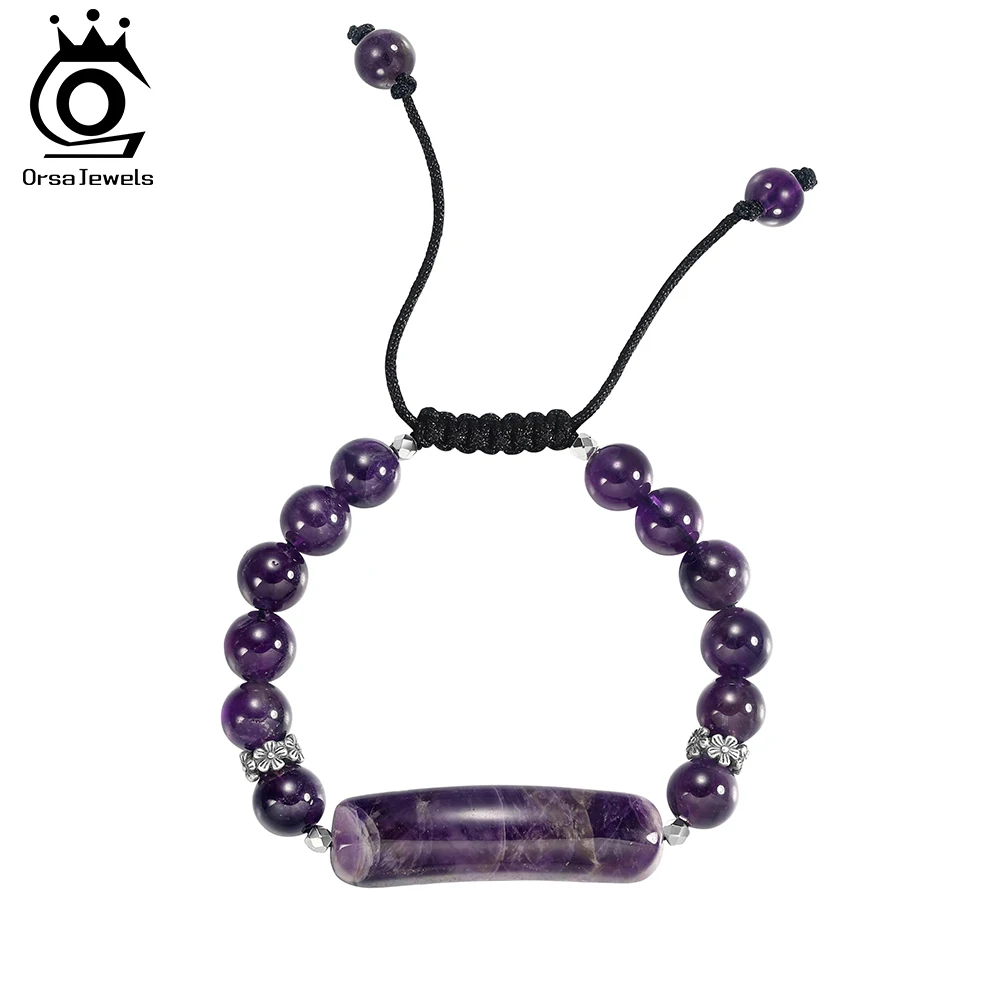 

Браслет ORSA JEWELS из стерлингового серебра S925 с натуральным аметистом, регулируемый, для женщин и мужчин, для исцеления души, ручная работа, GMB102