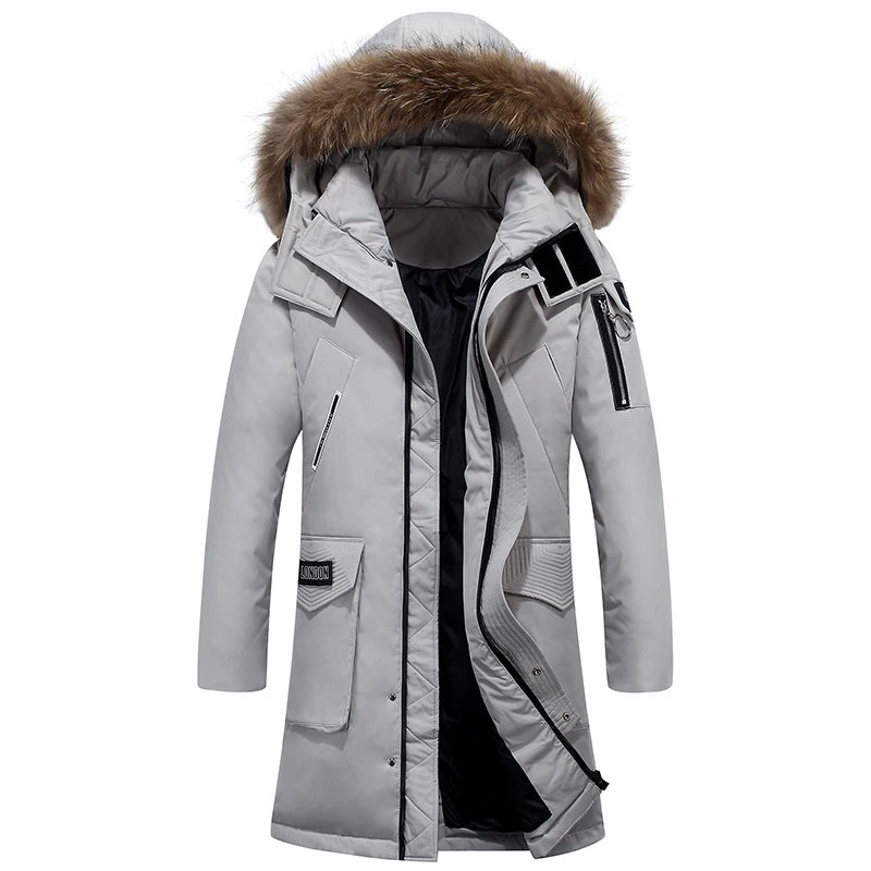 

Fashion Real Fox Fur Collar Men's Winter Down Jacket Hooded Thick Warm Long Waterproof White Duck Down Coat Man Parkas Overcoat