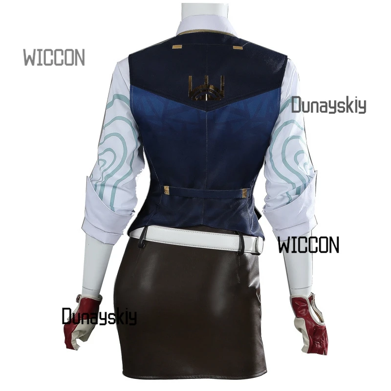 $*()Valorant Genderbend COS - مجموعة بدلة نسائية من حجر الحواف المريمية ذات قفازات وربطة عنق لمؤتمرات الرسوم المتحركة/الهالوين