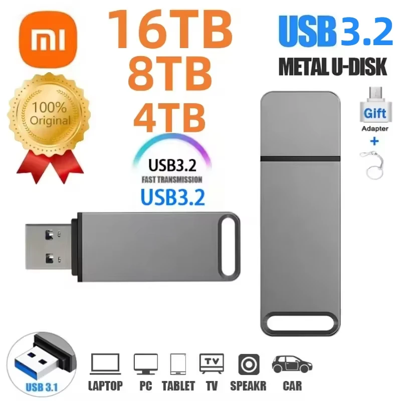 Xiaomi Original USB 16TB 8TB OTG Metal 3.2 Pen Drive Key 2TB 4TB Type C High Speed Portable Flash Drive Memory Stick Waterproof