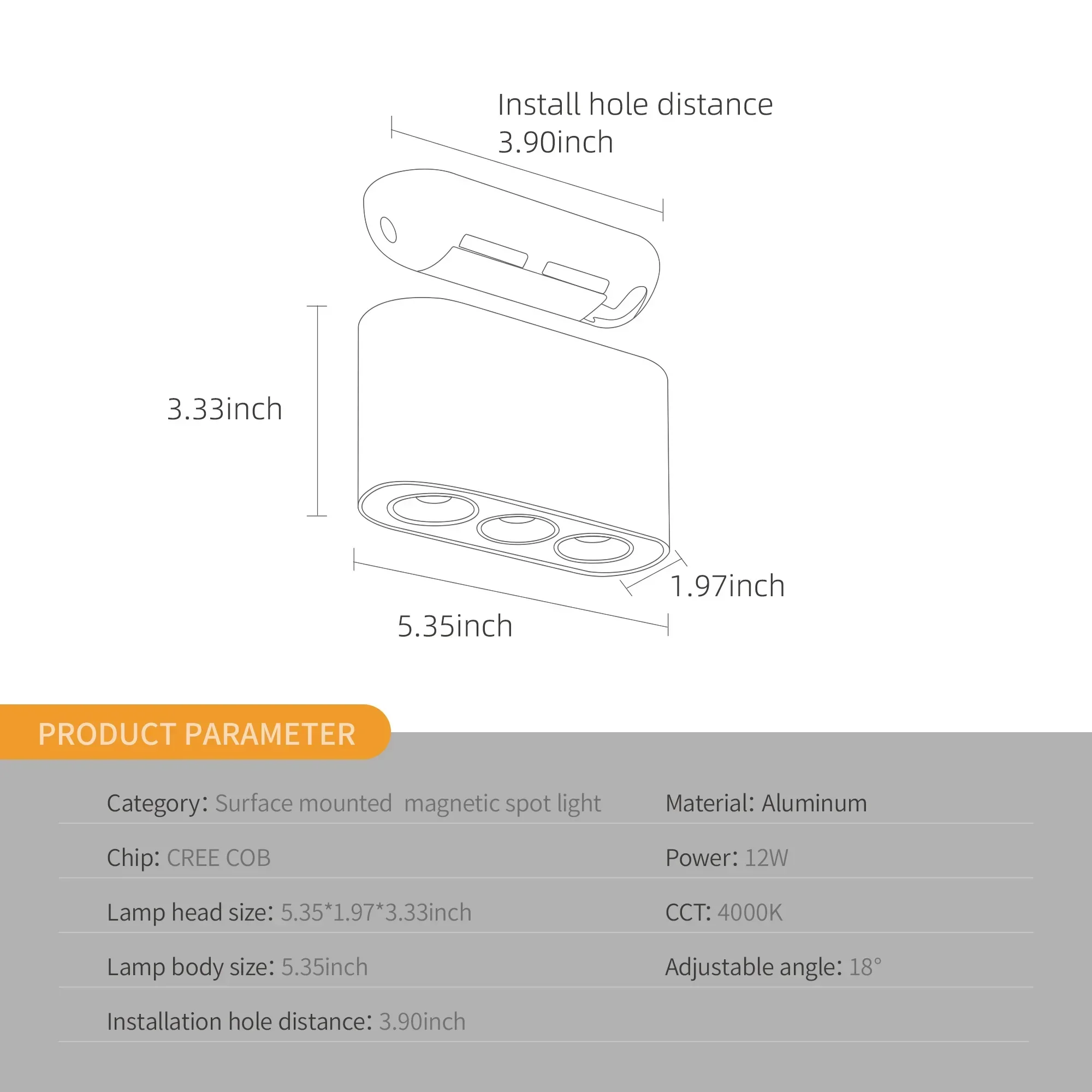 Aisilan-foco LED ceiling, accesorios de iluminación magnéticos montados en superficie con ángulo ajustable, Chip COB de 12W