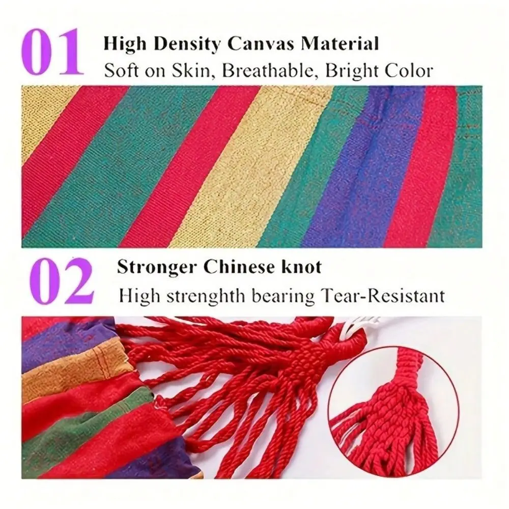 

Portable Camping Hammock, Colorful Striped Fabric Hammock With 1 Storage Bag And 2 Ropes, Super 450lbs Capacity Hammock, Outdoo