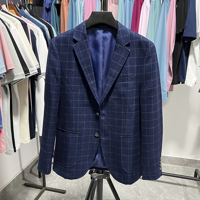 Klassischer karierter, faionable Slim-Fit-Freizeitanzug Jaet Frühling Herbst Zwei-Knopf-Seescheren-Etikett Vielseitiger Busin Casual