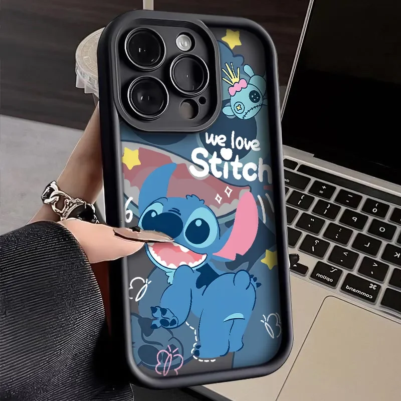 Stitch Naughty Happy Phone Case For iPhone 16 15 14 13 12 11 Pro Max 7 8 Plus XR XS Max Mini Anti Fall Kawaii Soft Cover Cartoon