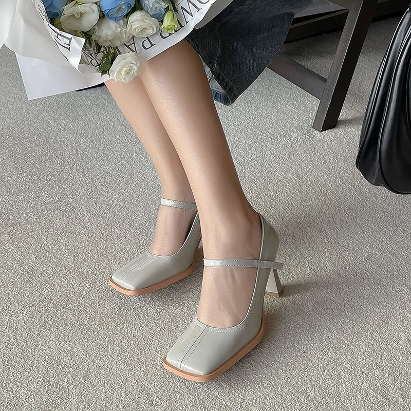 FEDONAS Spring Summer Elegant Fashion Women Pumps Square Toe High Heels Genuine Leather Mary Janes Shoes Woman Party Wedding