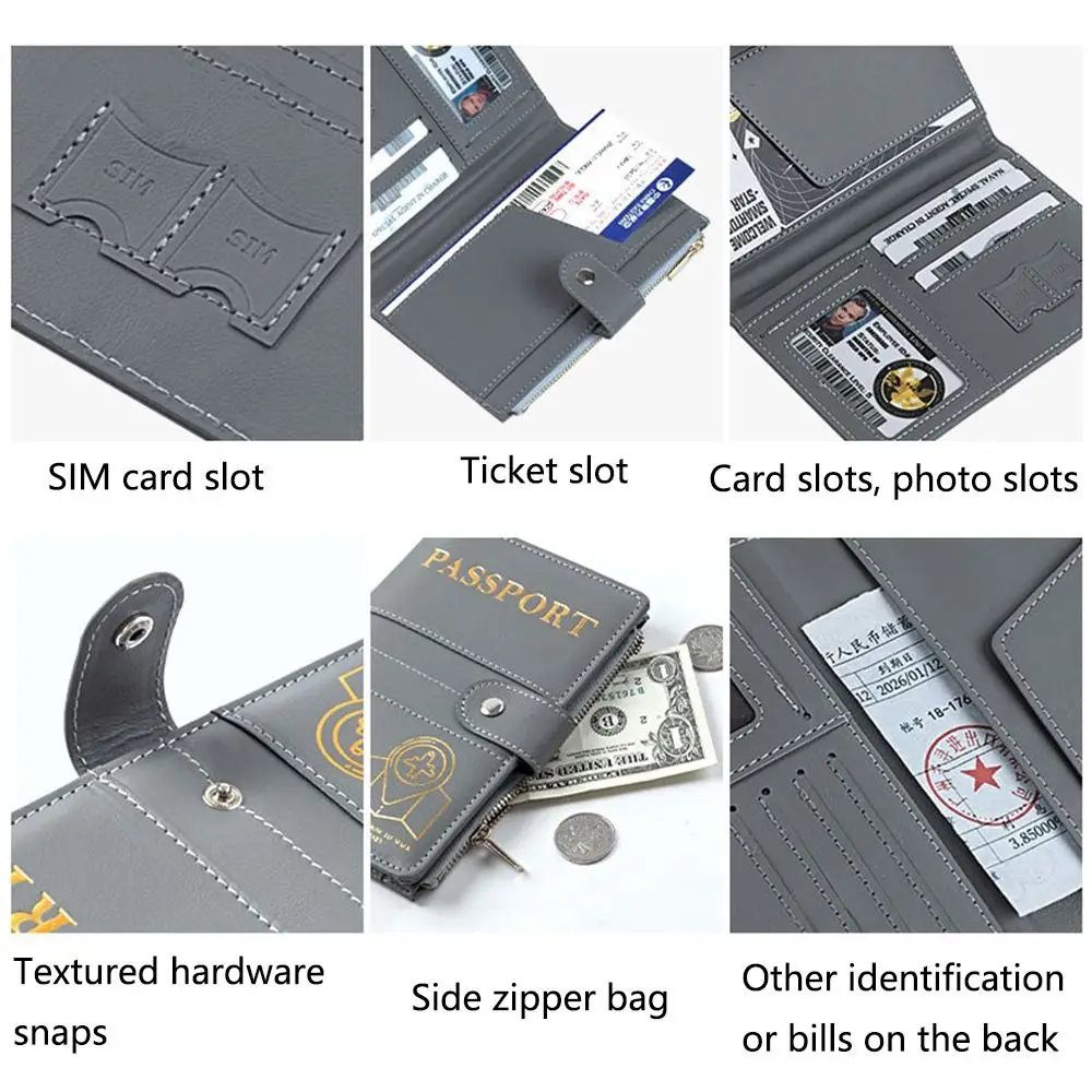 Tempat paspor penghalang Slot kartu, RFID, pelindung paspor tahan air, tombol jepret kokoh portabel Slot kartu ID