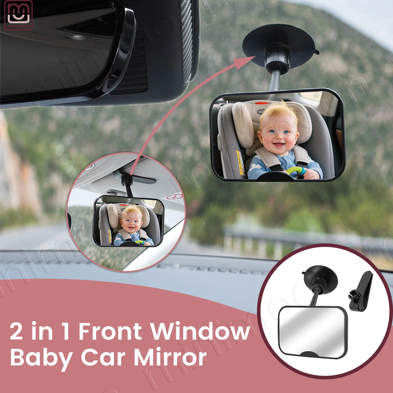 2-in-1 Adjustable Car Seat Mirror, Shatterproof 360° Rotatable with Suction Cups for Easy Installation