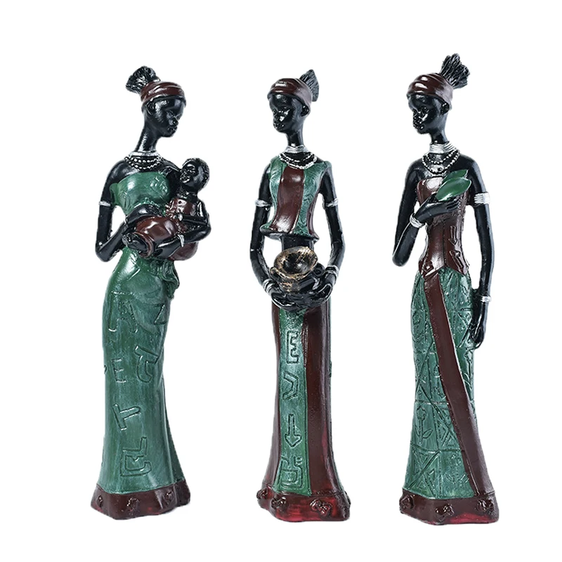 3pcs Home Decor Statues And Figurines Modern Sculptures Resins Living Room Decorative Figures Decoration Tv Cabin African Women