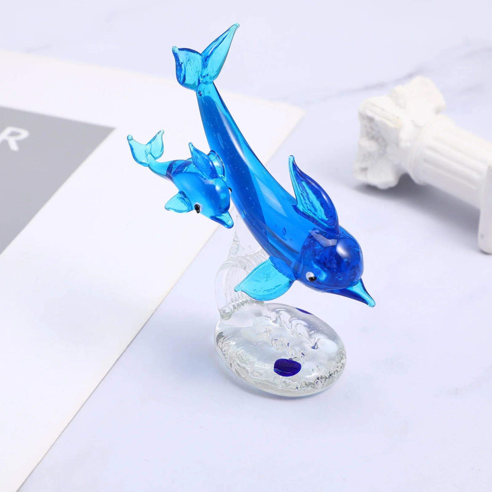 

Christmas Ornaments Blue Dolphin Statue Jumping Figurine Glass Figurines Crystal Man