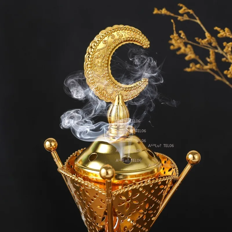 Gold Charcoal Incense Burner Iron Arab Decor Living Room Ornament Craft Candle Holder